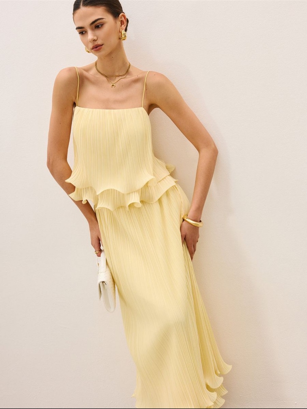 Commense Pleated Layered Ruffle Skirt Set - Picture 2 of 7